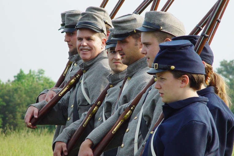 At the Civil War Adventure Camp, participants can join in musket drills.